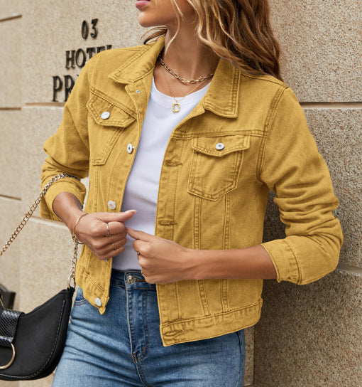 Slim Fit Denim Jacket for Men – Solid Color Casual Lapel Jacket, Stylish Fashion Outerwear