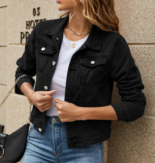 Slim Fit Denim Jacket for Men – Solid Color Casual Lapel Jacket, Stylish Fashion Outerwear